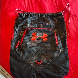 Under Armour Black and Red Drawstring Bag